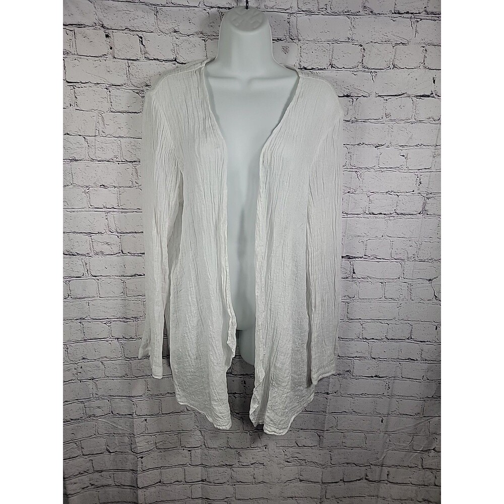 Pure Jill 100% Linen Whote Cardigan/Swim Cover Size L